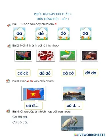 Bài tập cuối tuần 2 môn Tiếng Việt lớp 1