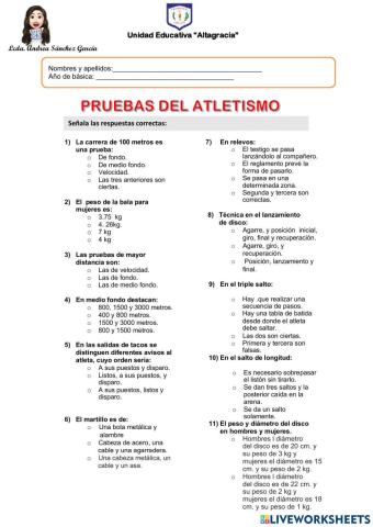 Atletismo lanzamientos, carreras y  saltos