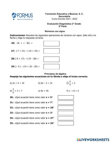 Evalaución Diagnóstica Segunda parte