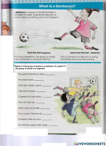 Sentence and Fragments Worksheet