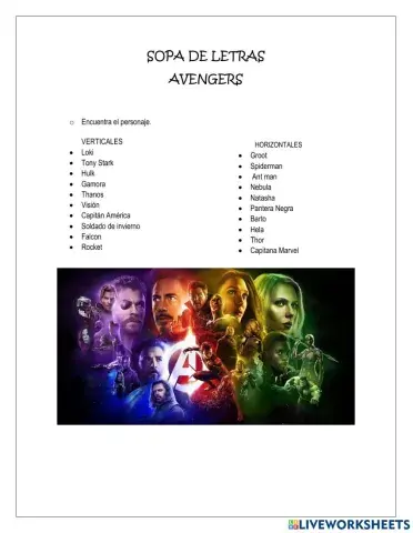 Sopa de letras Marvel