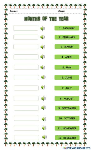 Grade 7 Months of the year
