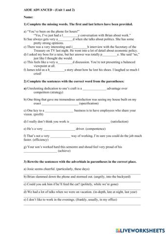 IOEA ADVANCED - Unit 1 and 2