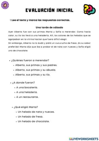 Evaluación inicial LC 2ºEP