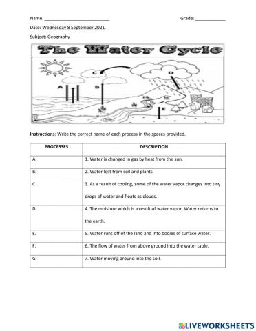 Processes of the water cycle