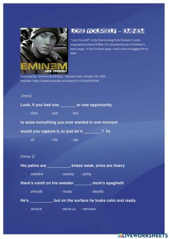 Song Quiz - Eminem - Lose Yourself