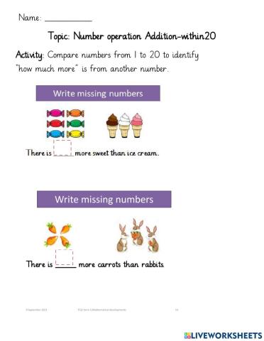Number operation Addition with 20