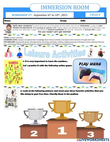 Leisure activities - Cycle 4
