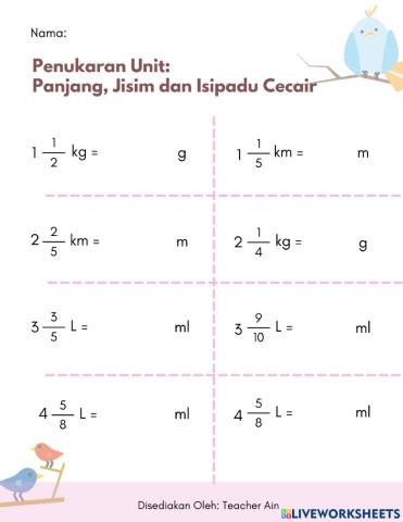 Penukaran Unit: Panjang, Jisim dan Isipadu Cecair