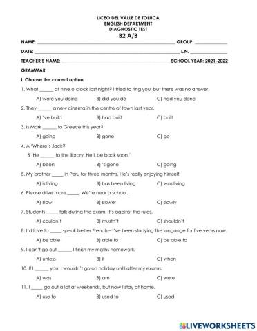 LVT B2 A-B DIAGNOSTIC TEST
