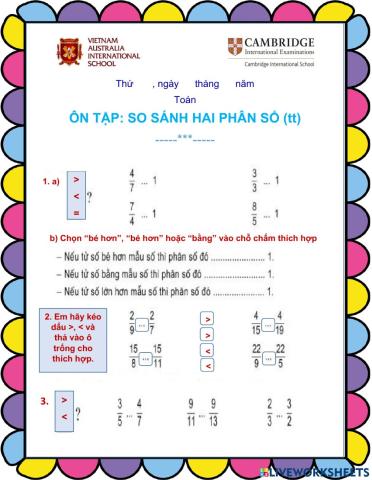 Ôn tập: So sánh hai phân số (tt)