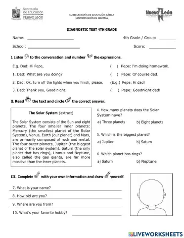 4TH Grade Diagnostic Exam