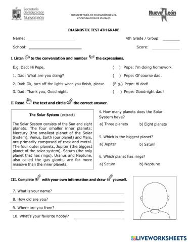 4TH Grade Diagnostic Exam