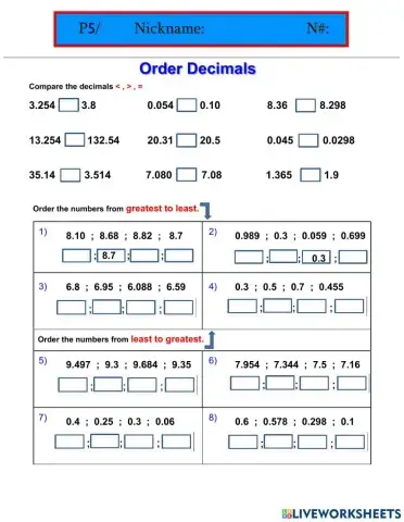 Order decimals P5
