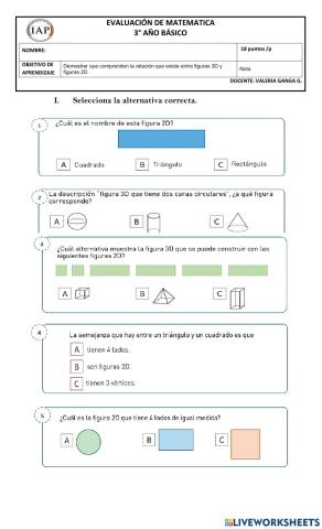 Evaluación 3° Figuras 2d y 3d