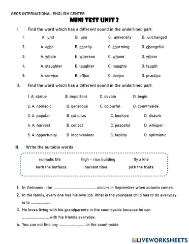Mini test Unit 2-Grade 8