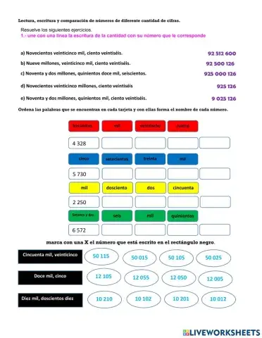 Lectura, escritura y comparación de números de diferente cantidad de cifras.