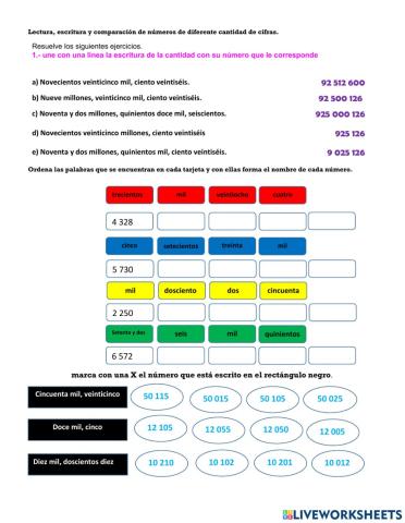 Lectura, escritura y comparación de números de diferente cantidad de cifras.