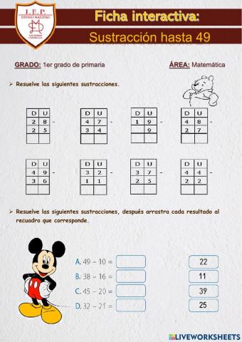 Sustracción hasta 49