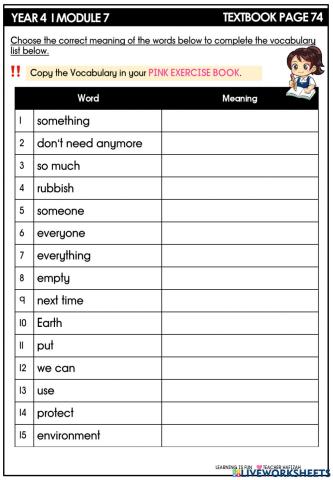 Year 4 module 7- vocabulary - page 74