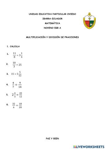 Multiplicación y división de fracciones