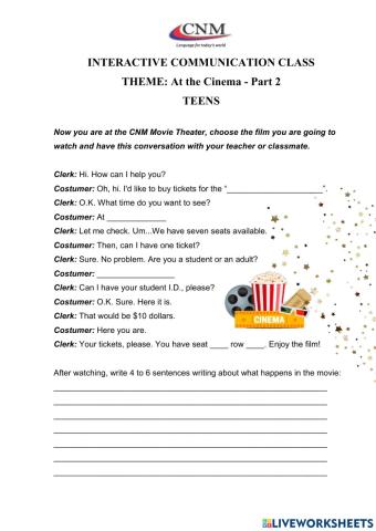 Communicative Activity - At the Cinema Part 2 - Teens