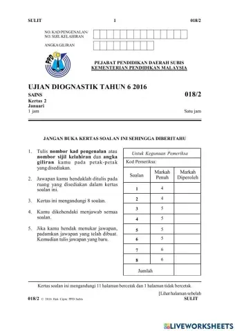 Sains Tahun 6 Kertas 2