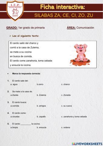 Sílabas za, ce, ci, zo, zu