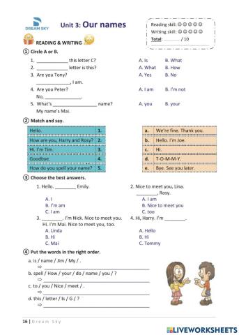 Grade 3 - Main - Unit 3: Our names