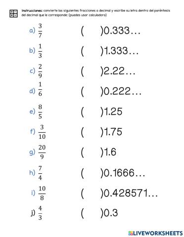 Conversión de fracciones a decimal