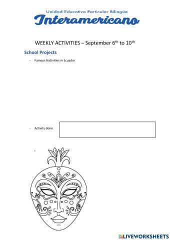 Weekly activities week 18