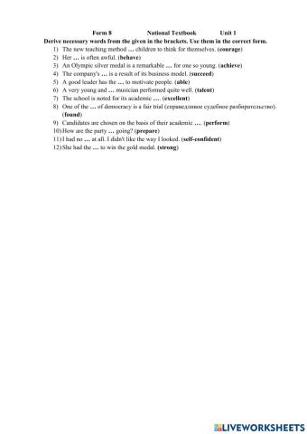 Grade 8 Unit 1 Word Formation