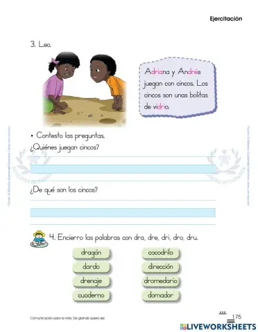 Comunicación y Lenguaje 1 L1 - p. 175 - Ejercitemos con la combinación Dr