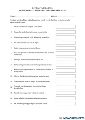 Latihan kesalahan tatabahasa