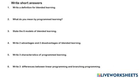 Short answer (Blended learning & Programmed learning)