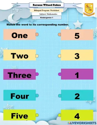 Math Liveworksheet Matching numbers 1-5
