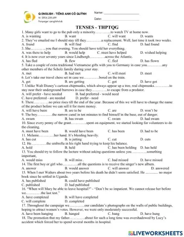 Verb tenses 1 THPTQG