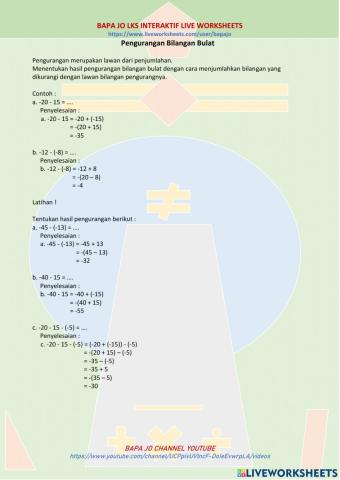 Pengurangan Bilangan Bulat MATERI + LKS