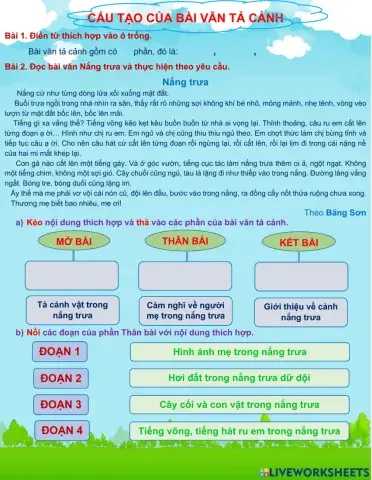 Cấu tạo của bài văn tả cảnh