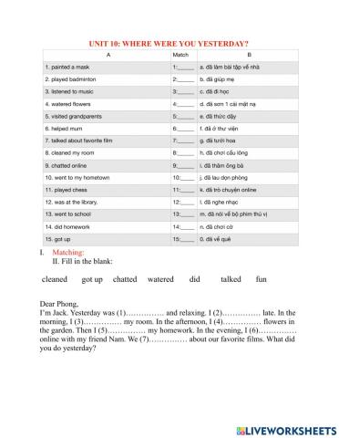 Unit 10 where were you yesterday?