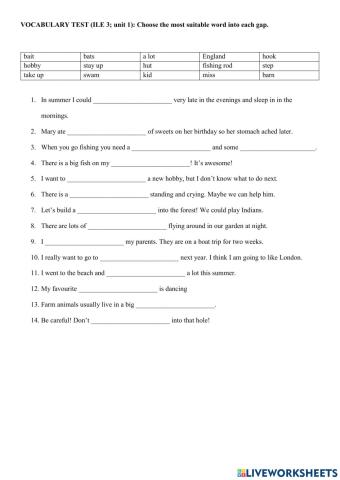 Vocabulary test ILE 3 unit 1