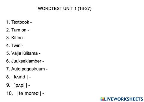Wordtest Unit 1 (16-27)