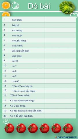 Dò bài lớp 2 17-9