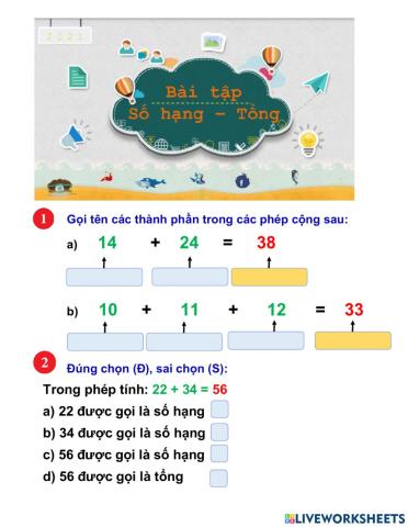 Bài tập Số hạng - Tổng