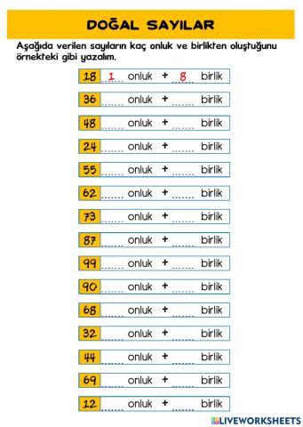 Doğal Sayılar-Onluk ve Birliklerine Ayırma-1