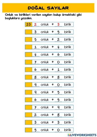 Doğal Sayılar-Onluk ve Birliklerine Ayırma-2