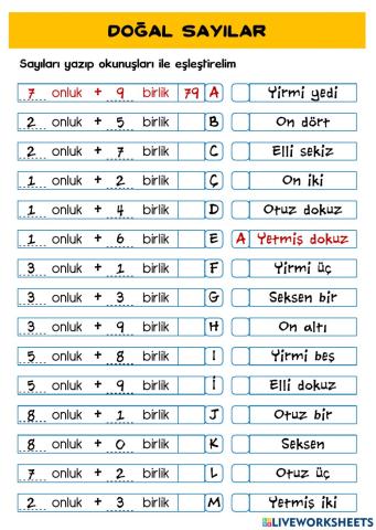 Doğal Sayılar-Onluk ve Birliklerine Ayırma-3