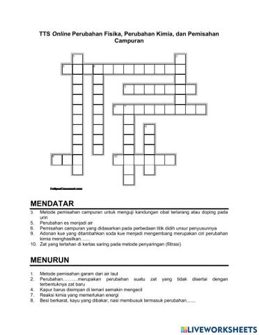 TTS Perubahan Fisika, Perubahan Kimia, dan Pemisahan Campuran