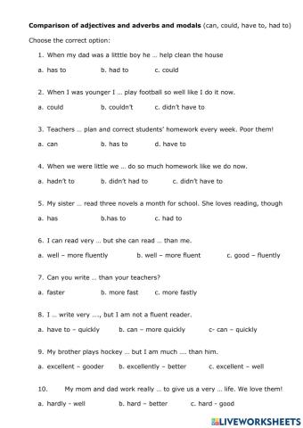 Modals and comparison of adjevtives-adverbs