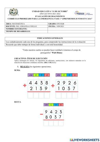 Evaluacion Diagnostica Matematica 1
